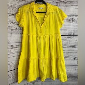 StarkX Dress Size Medium lightweight Cotton Gauze Tiered Mini Yellow Morgan Fun